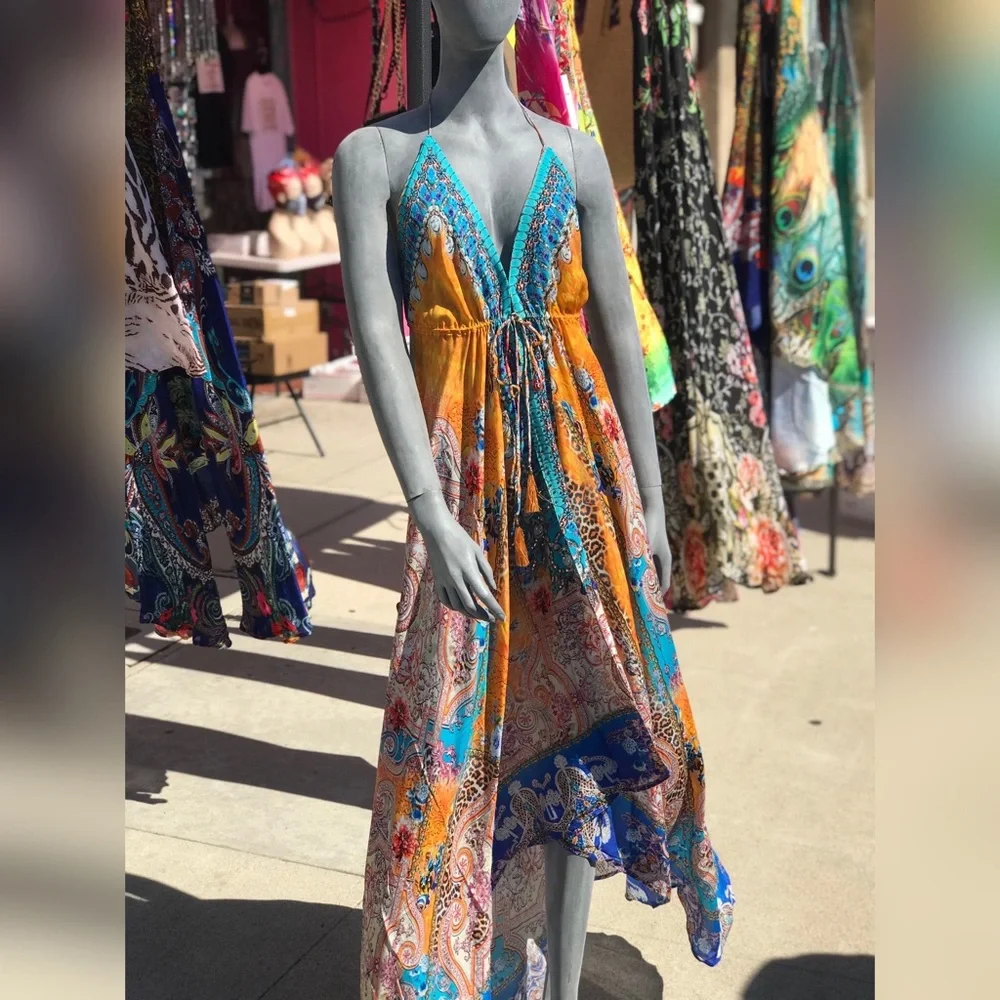 NEW Vaid Garden Floral Luxury Crystal Halter Maxi Dress - Picture 4 of 9